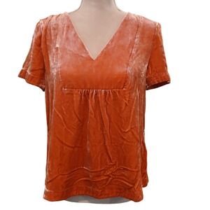 Sundance Burnt Orange Silk Blend Velvet V-Neck Empire Waist Blouse Top PM